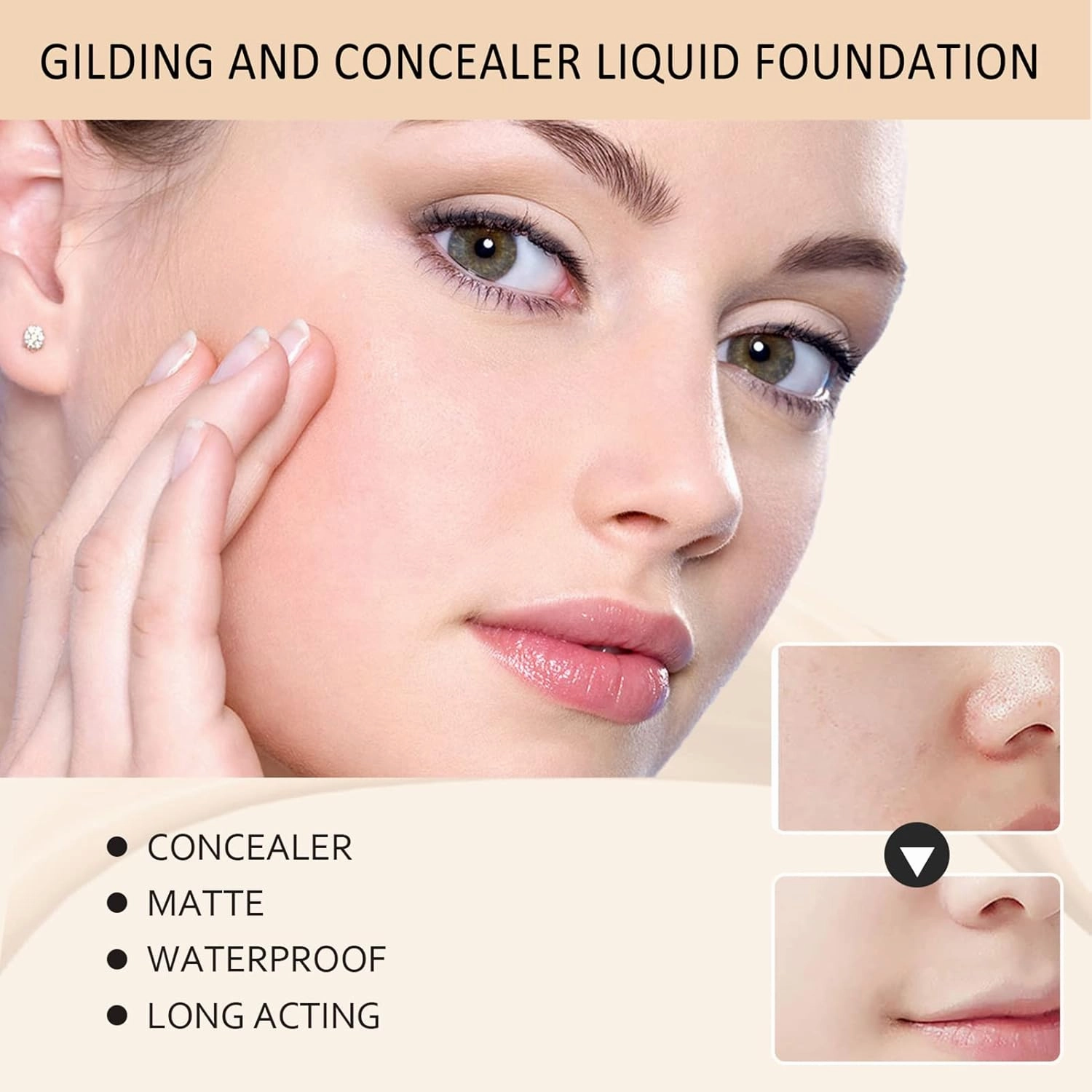 Concealer Foundation, Waterproof Concealer Lasting Liquid Foundation, Tender the Skin Gilding and Concealer Liquid Foundation, Concealer Foundation Tender the Skin (Natural Ivory)