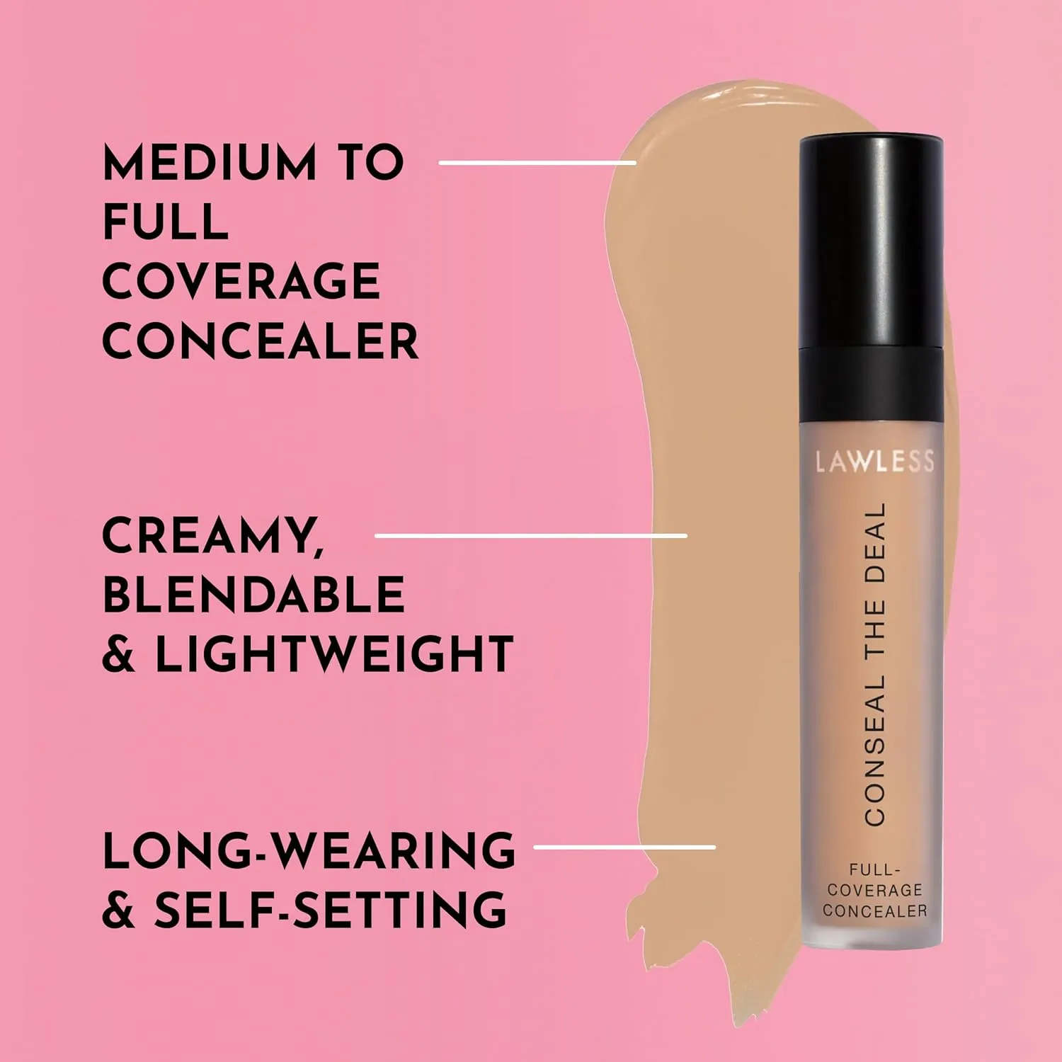 Conseal The Deal Lightweight Longwear Everyday Concealer - Ballet - with Antioxidants and Caffeine to Reduce Dark Circles and Puffiness. Long-Wearing and Self-Setting, Silicone-Free - 5 ml.