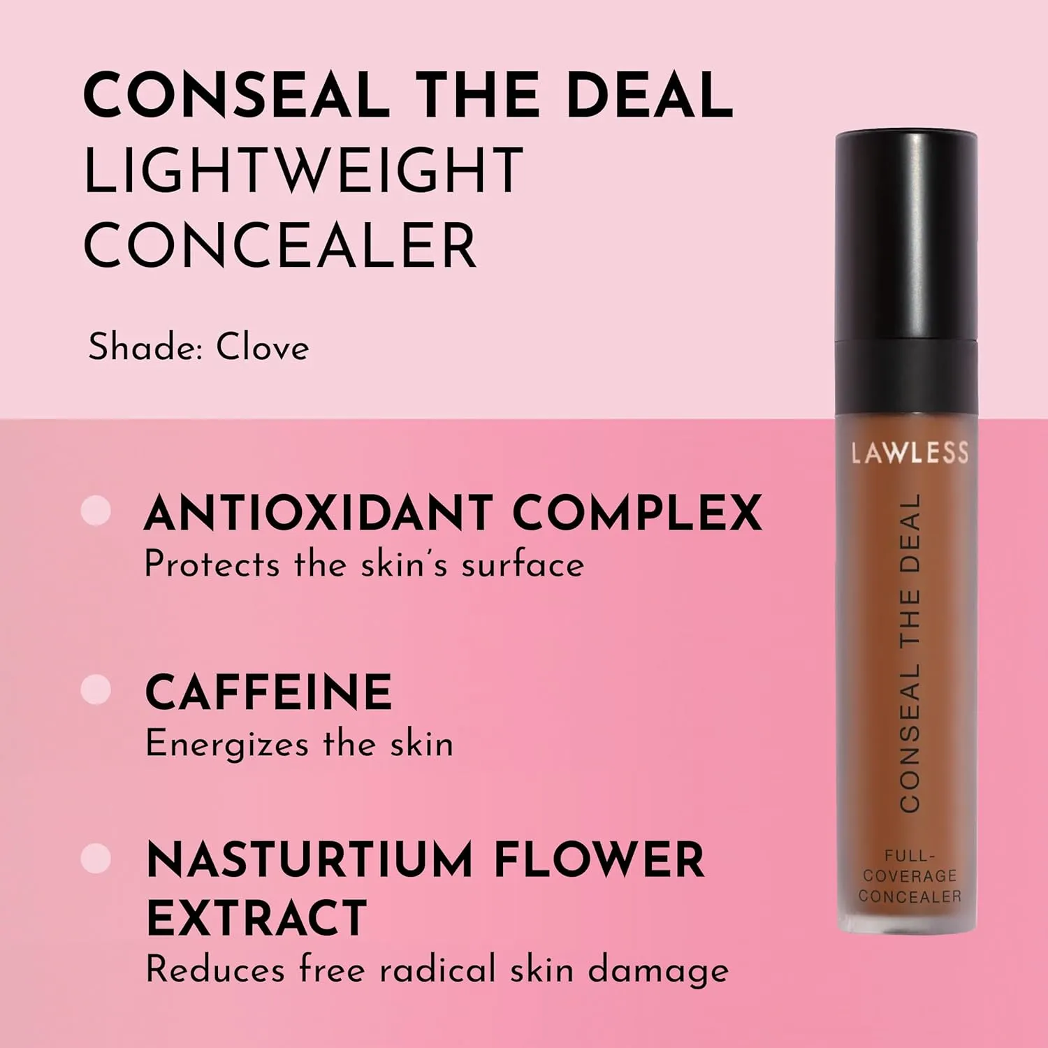 Conseal The Deal Lightweight Longwear Everyday Concealer - Clove - with Antioxidants and Caffeine to Reduce Dark Circles and Puffiness. Long-Wearing and Self-Setting, Silicone-Free - 5 ml.