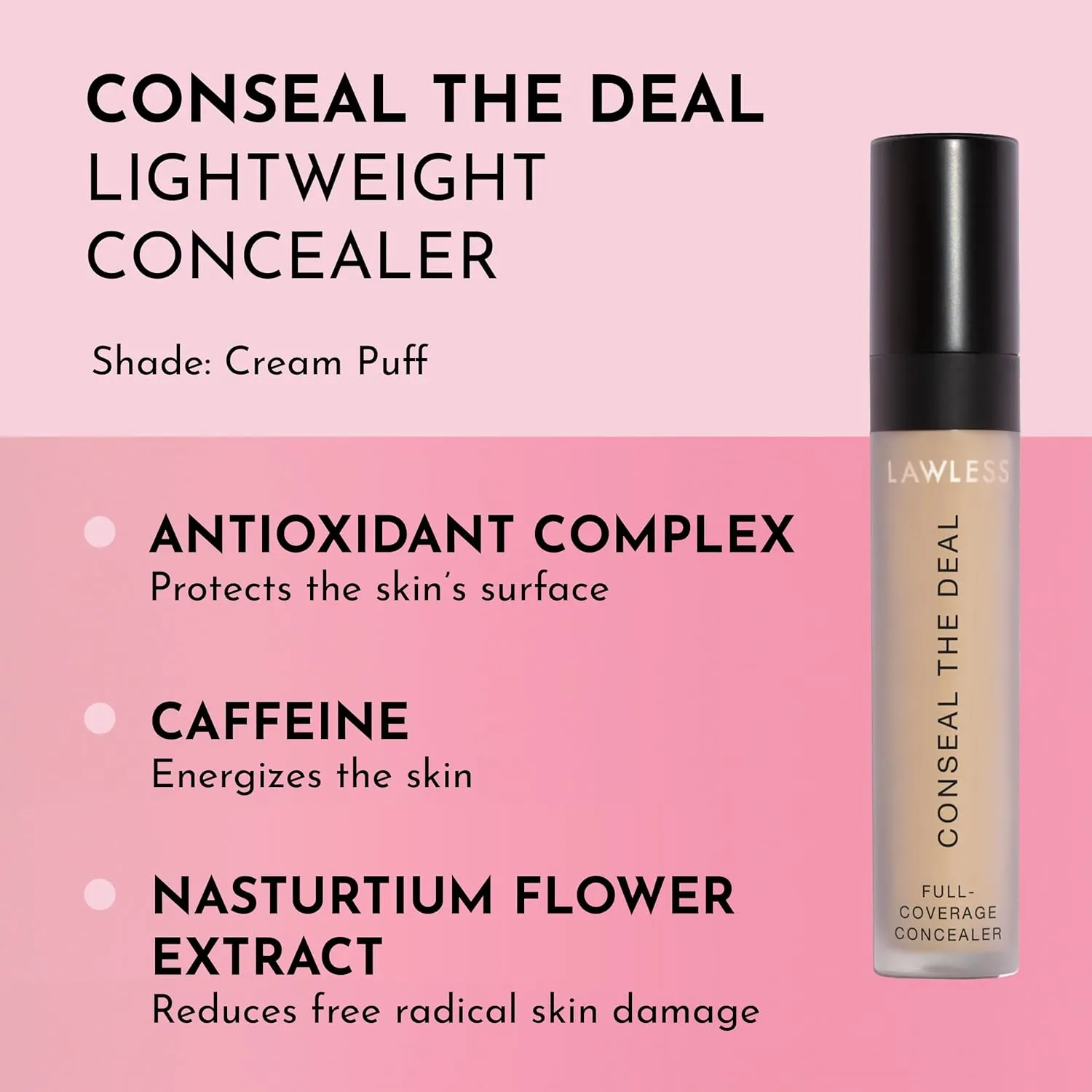 Conseal The Deal Lightweight Longwear Everyday Concealer - Cream Puff - with Antioxidants and Caffeine to Reduce Dark Circles and Puffiness. Long-Wearing, Self-Setting, Silicone-Free - 5 ml