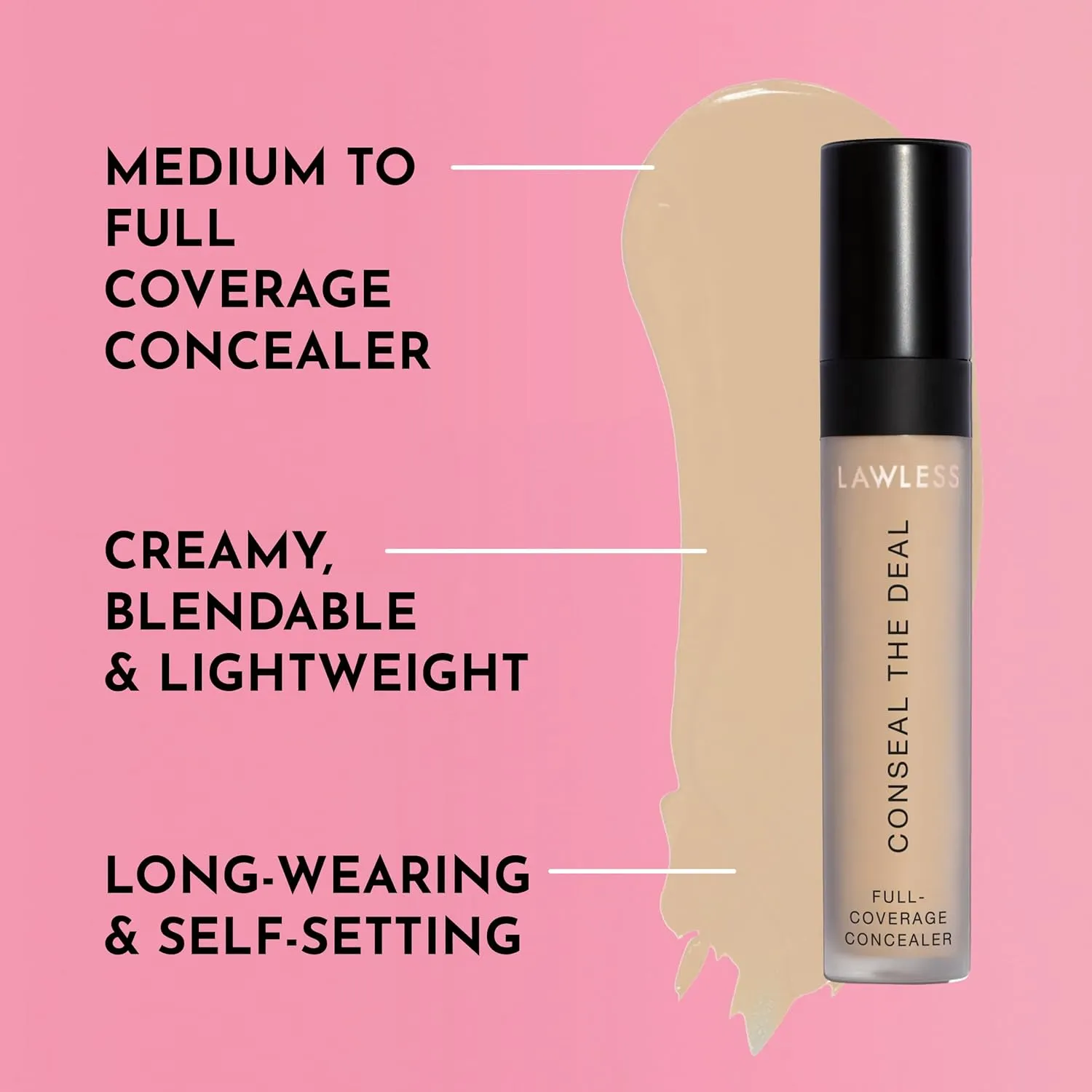 Conseal The Deal Lightweight Longwear Everyday Concealer - Cream Puff - with Antioxidants and Caffeine to Reduce Dark Circles and Puffiness. Long-Wearing, Self-Setting, Silicone-Free - 5 ml