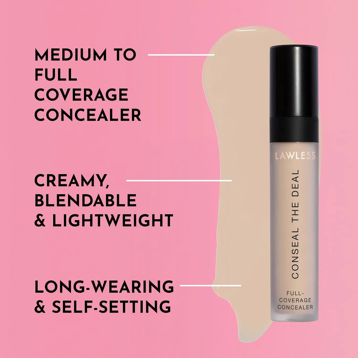 Conseal The Deal Lightweight Longwear Everyday Concealer - Petal - with Antioxidants and Caffeine to Reduce Dark Circles and Puffiness. Long-Wearing and Self-Setting, Silicone-Free - 5 ml.