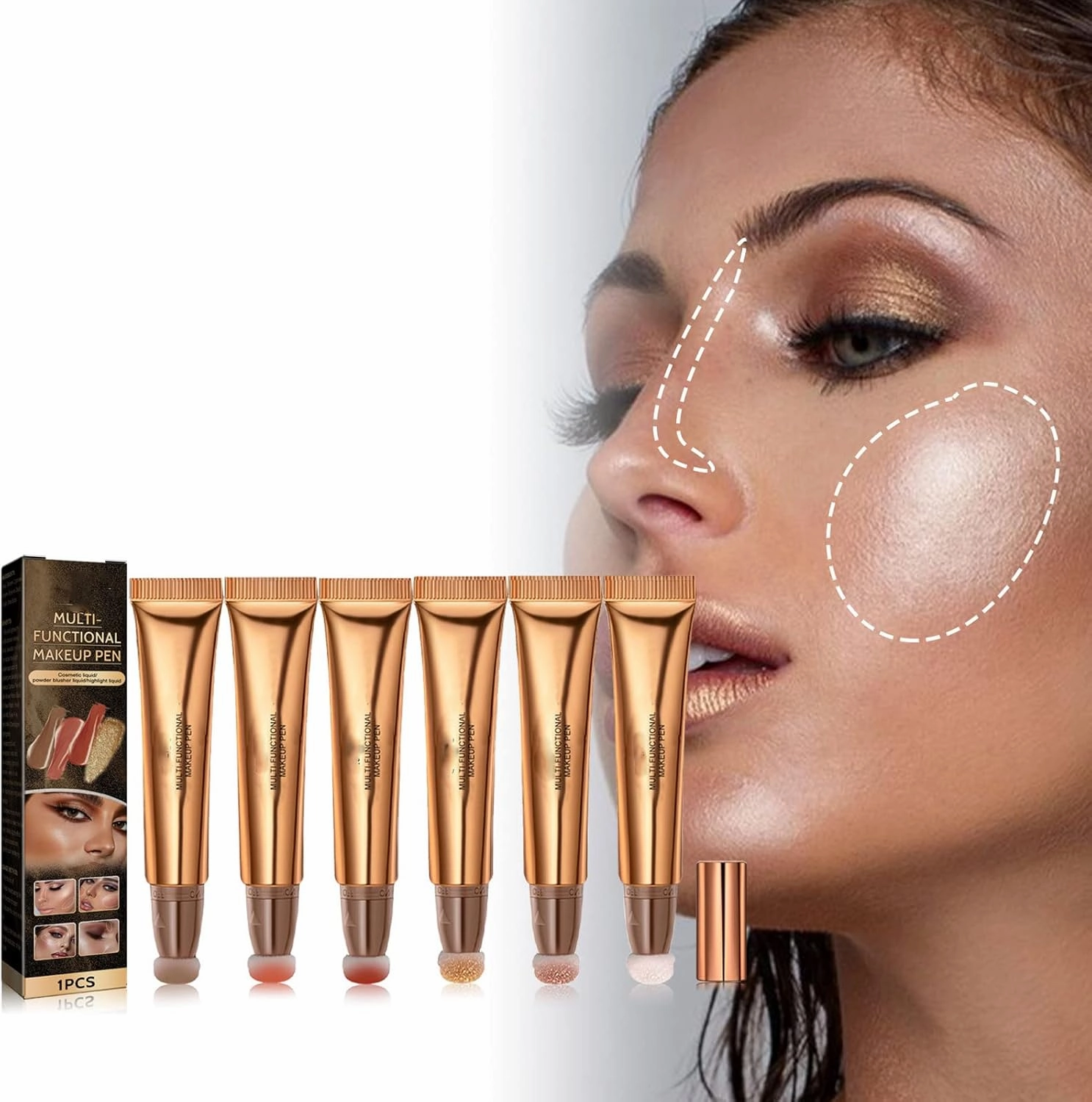 Contour Beauty Wand, Blush Highlighter Concealer Makeup Stick, Liquid Face Concealer Wand Contouring Cushion Applicato (6pcs)
