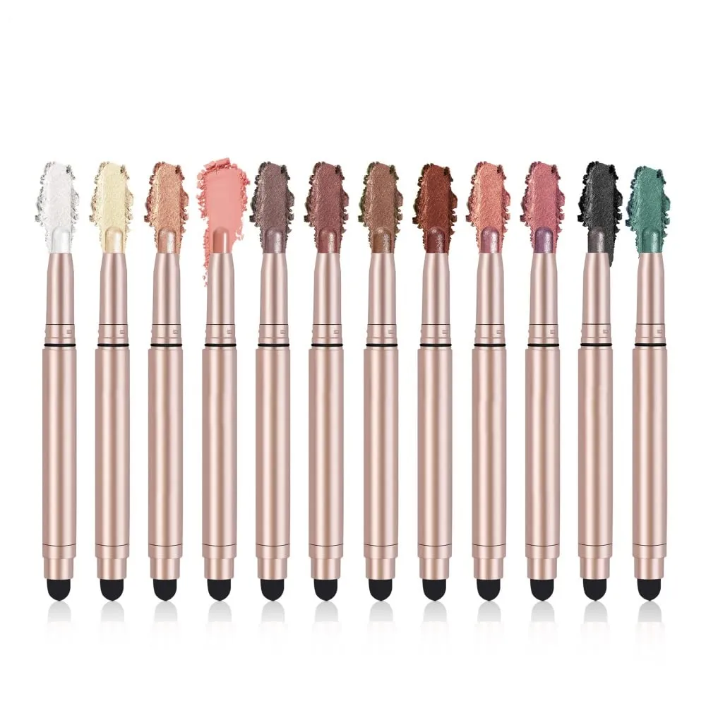 Cream Eyeshadow Stick - Cream to Powder, Matte & Shimmer, Waterproof, Long Lasting (12 Colors Set)