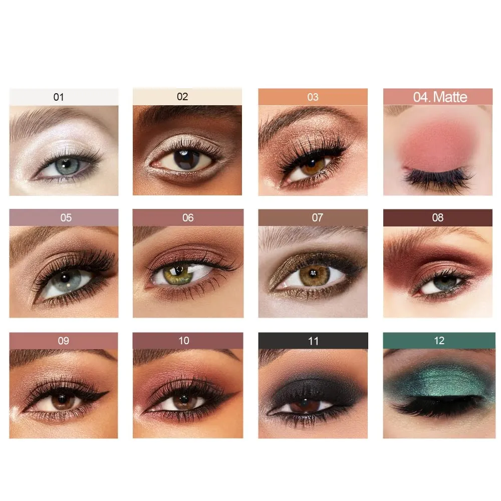 Cream Eyeshadow Stick - Cream to Powder, Matte & Shimmer, Waterproof, Long Lasting (12 Colors Set)
