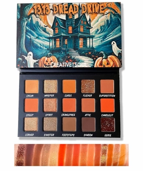 Creative Soul Cosmetics 1313 Dread Drive Eyeshadow Palette, Spooky Neutral Brown & Orange Eyeshadow Palette, Blendable & High Pigment Eye Shadow, Mattes, Shimmers & Glitters