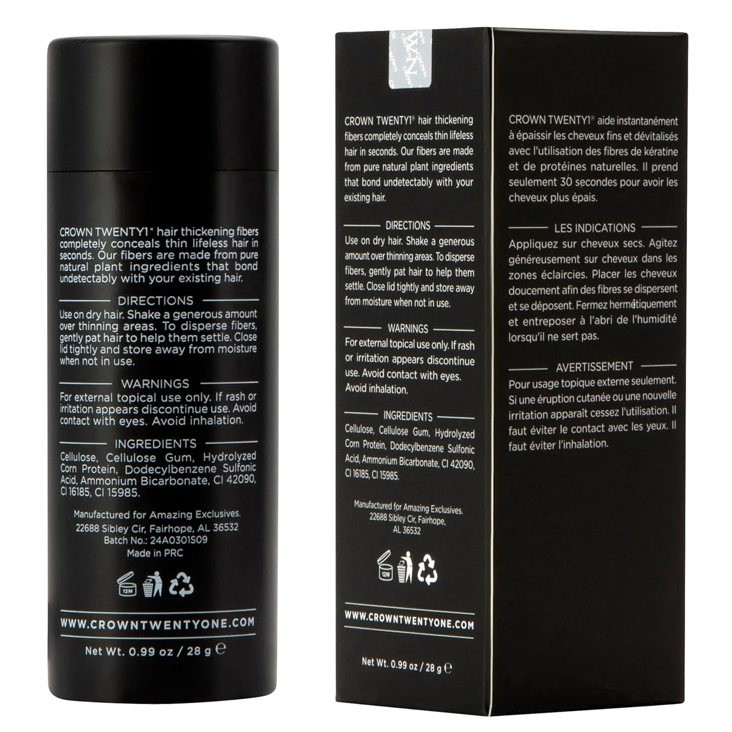 CROWN Hair Building Fibers (28g) - Instantly Cover Fine & Thinning Hair for a Thicker, Fuller Look - A Natural Keratin Concealer - 13 Shades for Men & Women - Dark Auburn