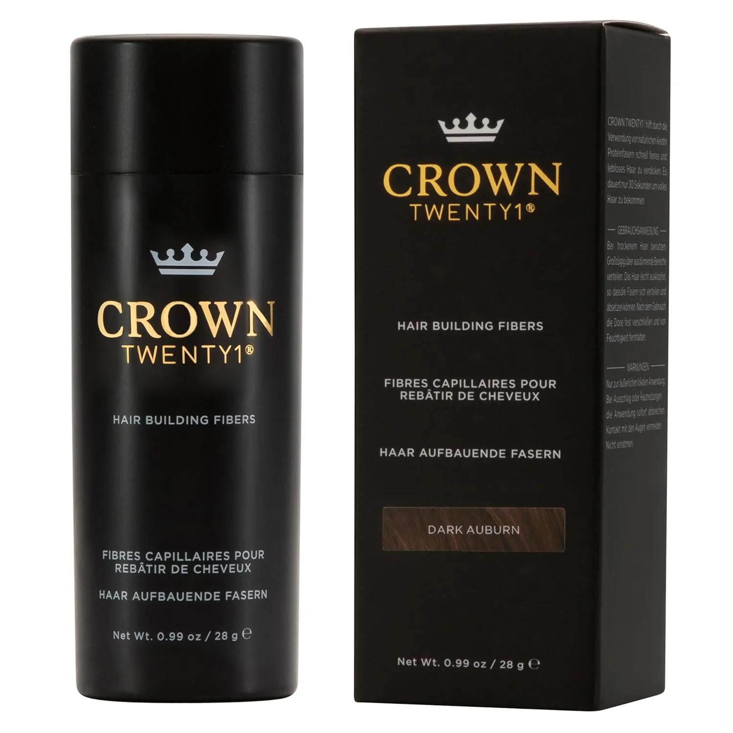 CROWN Hair Building Fibers (28g) - Instantly Cover Fine & Thinning Hair for a Thicker, Fuller Look - A Natural Keratin Concealer - 13 Shades for Men & Women - Dark Auburn