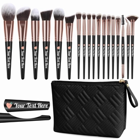 Customizable Makeup Brushes with Your Text Logo, Personalized Make Up Brushes Premium Face Powder Blush Pointed Eyeshadow Blending Brush with Makeup Brush Bag (Black)