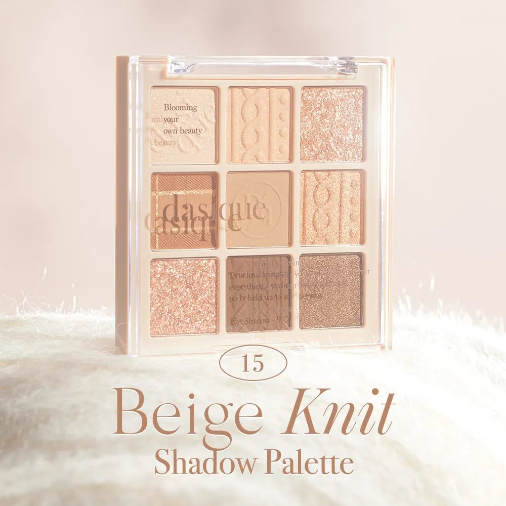 dasique Shadow Palette #15 Beige Knit l Vegan, Cruelty-Free l 9 Blendable Shades in Smooth Matte and Shimmer Finishes with Gorgeous Pearls