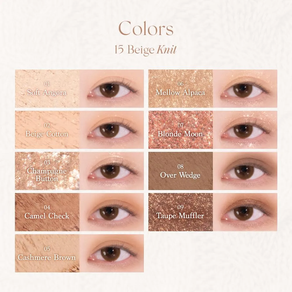dasique Shadow Palette #15 Beige Knit l Vegan, Cruelty-Free l 9 Blendable Shades in Smooth Matte and Shimmer Finishes with Gorgeous Pearls