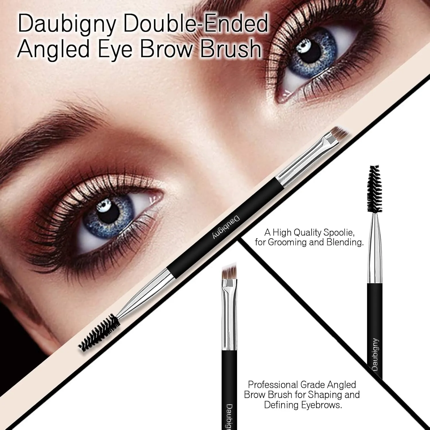 Daubigny Makeup Brushes Dual-ended Flat Foundation Brush Concealer Brush Eyebrow Brush Perfect for Any Look Premium Luxe Hair Rounded Taperd Flawless Brush Ideal for Liquid, Cream, Powder,Blending, Buffing,Concealer