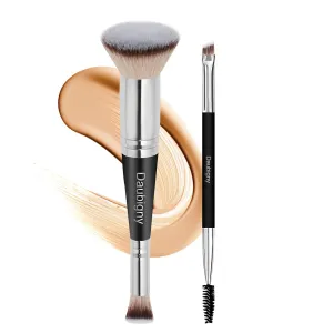 Daubigny Makeup Brushes Dual-ended Flat Foundation Brush Concealer Brush Eyebrow Brush Perfect for Any Look Premium Luxe Hair Rounded Taperd Flawless Brush Ideal for Liquid, Cream, Powder,Blending, Buffing,Concealer
