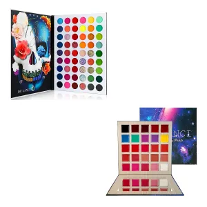 DE'LANCI Big Colorful Neon Eyeshadow Palette   Lipstick Palette Nude Red Peach Pink Shades 25 Color, Bright Neon Glitter Matte Shimmer Makeup Pallet, Long Lasting Soft Smooth Lipstick Waterproof