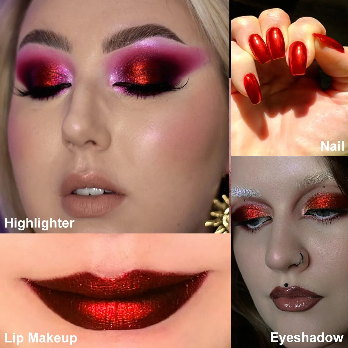 DE’LANCI Chameleon Red Eyeshadow High-Impact Pigmented, Sparkle Orange Red Glitter Eyeshadow Palette, Holographic Chrome Multichrome Eyeshadow, Metallic Eye Shadow Goth Smoky Eye Makeup