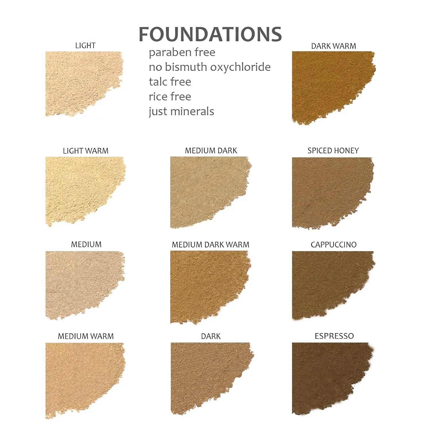 Demure Natural Makeup - Light Warm Foundation, Concealer, Pure Crushed Minerals, Loose Face Powder