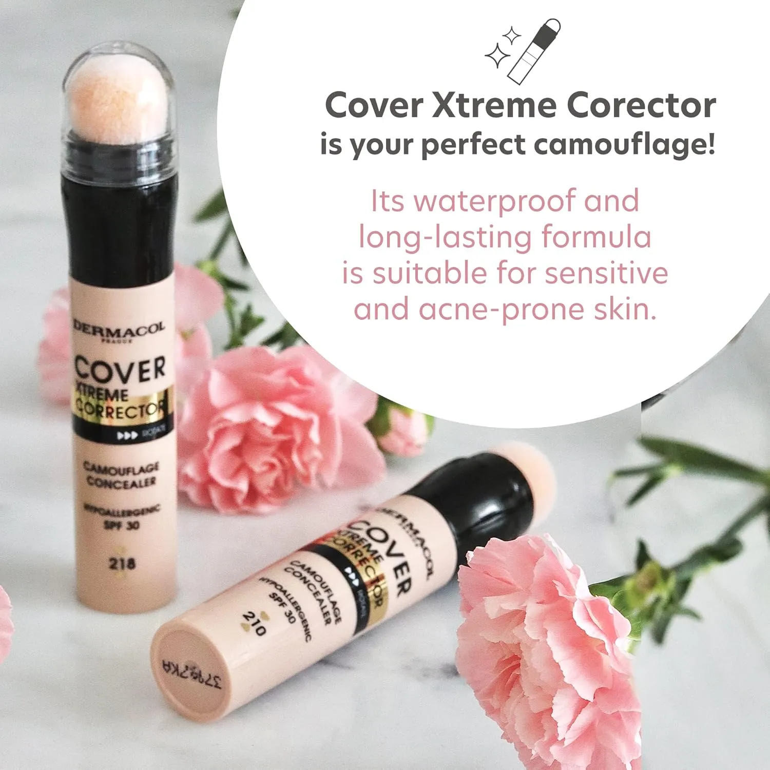 Dermacol - Cover Xtreme Corrector Contour Stick, Long Lasting Non-Allergenic Liquid Contour with SPF30, High Coverage Light Formula Corrector Concealer Makeup for Acne-Prone Skin No. 3 (210)