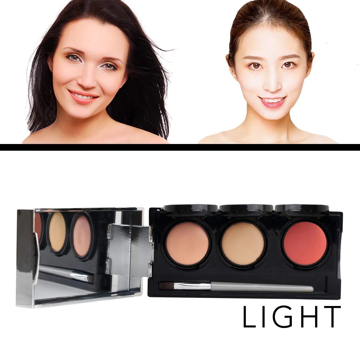 Dermaflage Tattoo Cover Up Makeup (Light) - Bruise Full Coverage Concealer - Full Coverage Waterproof Concealer for Bruise, Scar & Acne - Smudge Proof Body Makeup Palette with 3 Pro SFX Shades   Brush