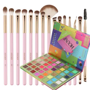 Docolor 15Pcs Eye Makeup Brushes Set   48 Colors BOOM Eeyshadow Palette Pigmented Matte Shimmer Metallic Blendable Soft Cream Powder Makeup Eye Shadow Palettes
