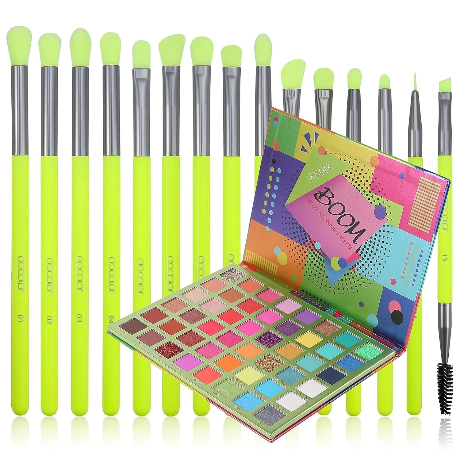 Docolor 15Pcs Eye Makeup Brushes Set   48 Colors BOOM Eeyshadow Palette Pigmented Matte Shimmer Metallic Blendable Soft Cream Powder Makeup Eye Shadow Palettes