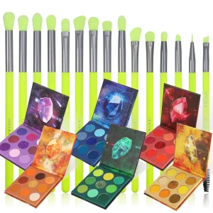 docolor 54Colors Gemstone Eeyshadow Palette  15Piece Neon Green Eyeshadow Brush Set Ultra Pigmented Matte Shimmer Metallic Natural Blendable Cream Powder Long Lasting Waterproof Make Up Eye Shadow