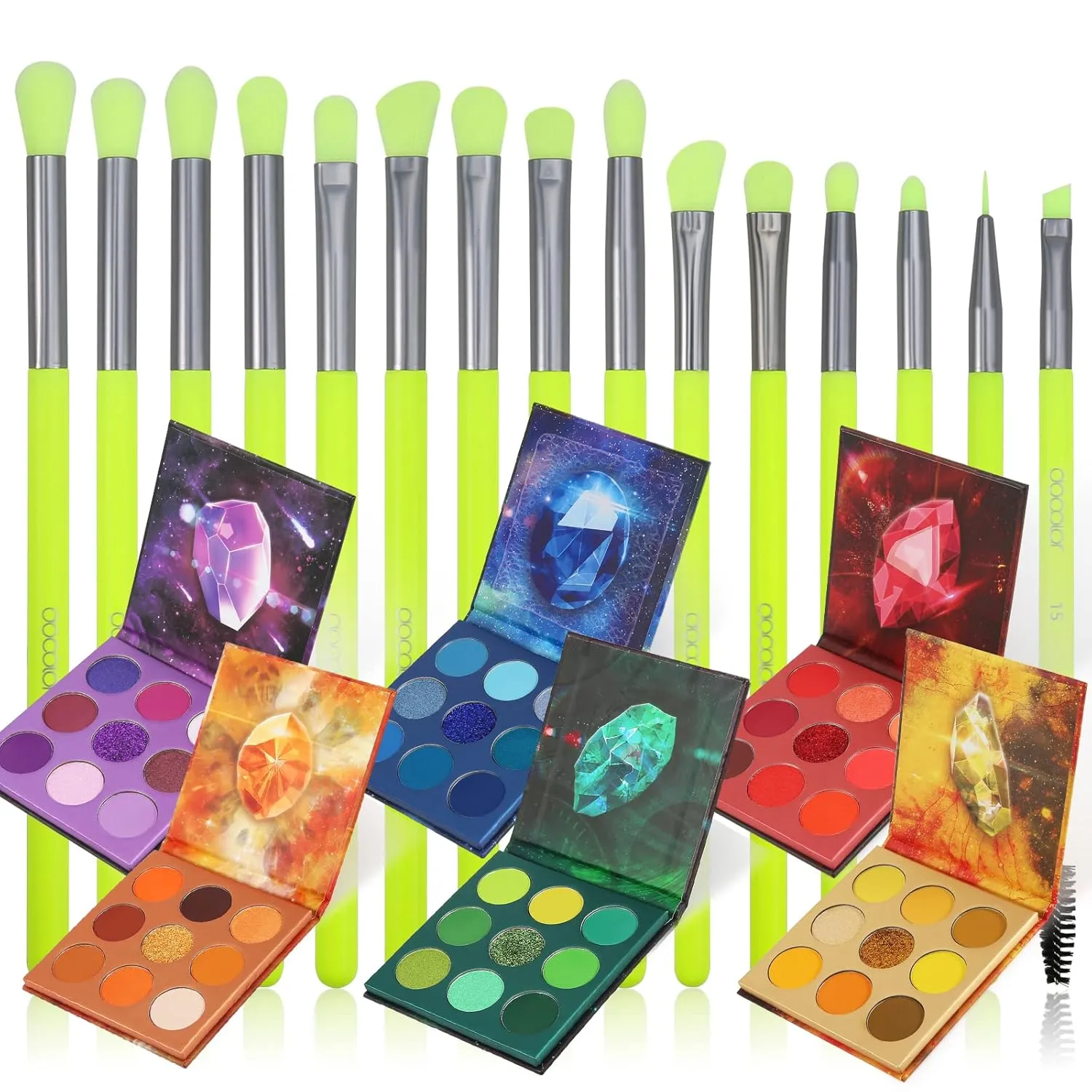 docolor 54Colors Gemstone Eeyshadow Palette  15Piece Neon Green Eyeshadow Brush Set Ultra Pigmented Matte Shimmer Metallic Natural Blendable Cream Powder Long Lasting Waterproof Make Up Eye Shadow