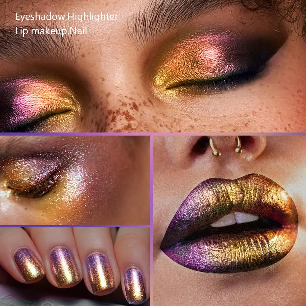 Duochrome Glitter Multichrome Metallic Eyeshadow - High Impact Multi-colors Shift Eye Looks in Pink Gold, Purple, and Green - Intense Color Shifting, High Pigmented, Longer-Lasting Without Creasing…