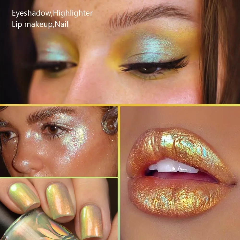 ecofavor Multichrome Metallic Eyeshadow - Duochrome Glitter High Impact Multi-colors Shift Eye Looks in Clear Metallic Yellow Green Blue Purple Silver Sparkling Intense Color Shifting, High Pigmented…