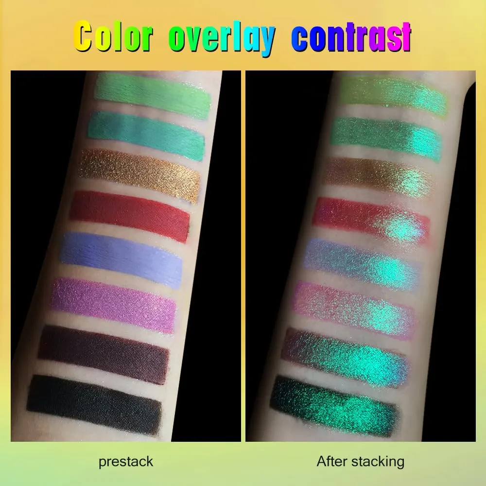 ecofavor Multichrome Metallic Eyeshadow - Duochrome Glitter High Impact Multi-colors Shift Eye Looks in Clear Metallic Yellow Green Blue Purple Silver Sparkling Intense Color Shifting, High Pigmented…