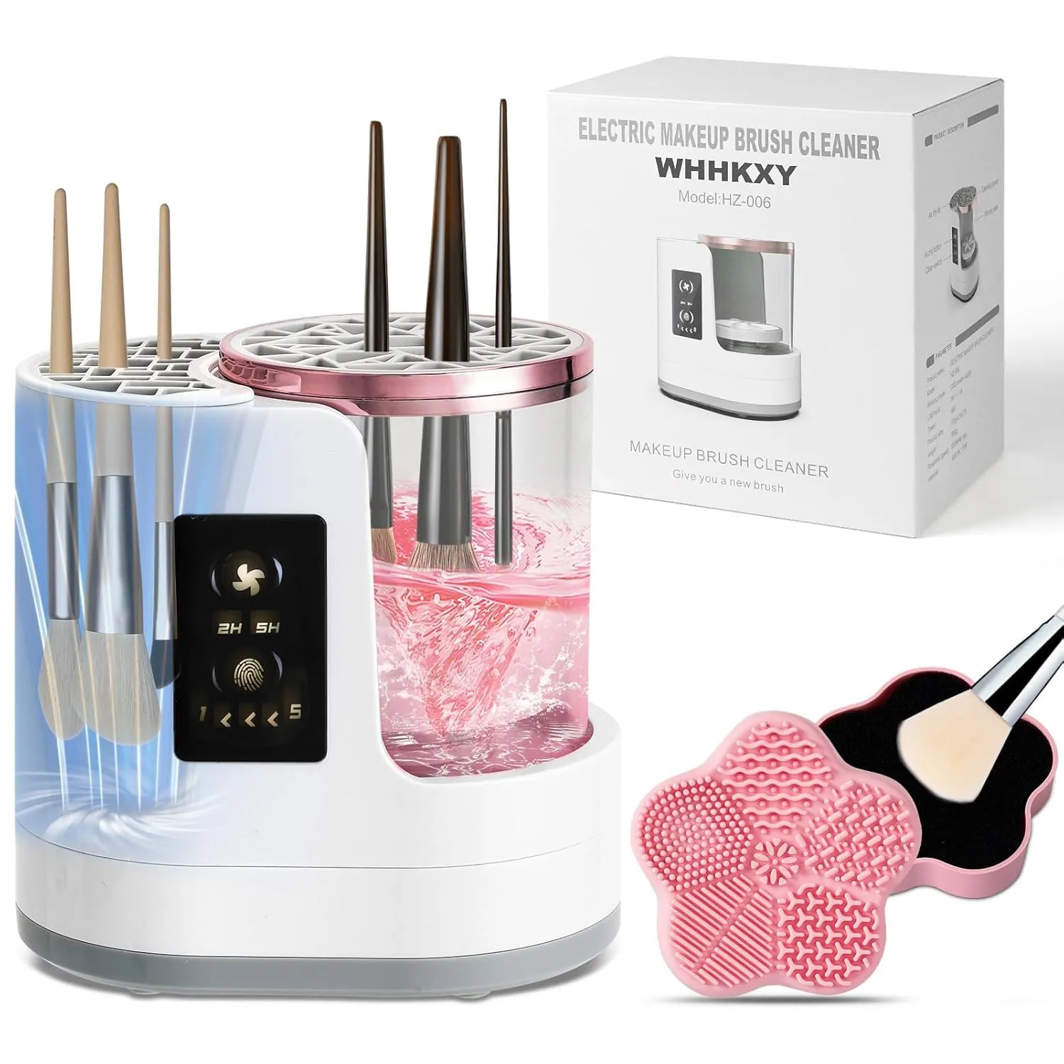 Electric Makeup Brush Cleaner Machine with Makeup Brush Dryer and Silicone Makeup Brush Cleaner Mat, Automatic USB Cosmetic Brushes Cleaner Tool for All Beauty Makeup Brush Set, Contour, Eyeshadow