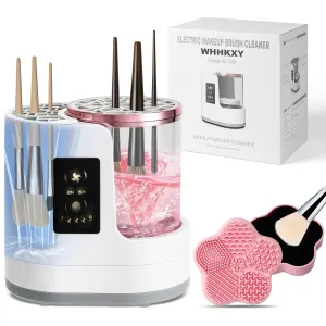 Electric Makeup Brush Cleaner Machine with Makeup Brush Dryer and Silicone Makeup Brush Cleaner Mat, Automatic USB Cosmetic Brushes Cleaner Tool for All Beauty Makeup Brush Set, Contour, Eyeshadow