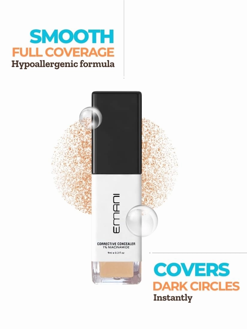 Emani HD Corrective Liquid Mineral Concealer with Vitamin C & Hyaluronic Acid, Full Coverage for Face, Cruelty-Free & Vegan, Medium