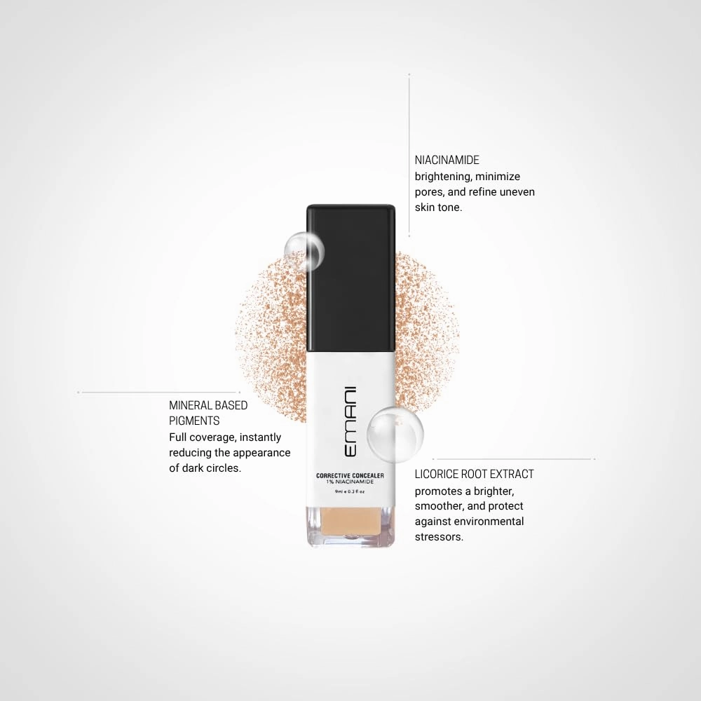 Emani HD Corrective Liquid Mineral Concealer with Vitamin C & Hyaluronic Acid, Full Coverage for Face, Cruelty-Free & Vegan, Medium