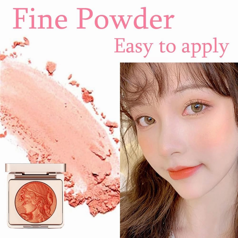 Embossed Smooth Powder Blush Palette for Cheeks, Quotationi Embossed Girl Blush for Cheeks with Stippling Brush, Orange Blush, Matte Face Powder Blush Palette, Natural Makeup (B,2pcs)