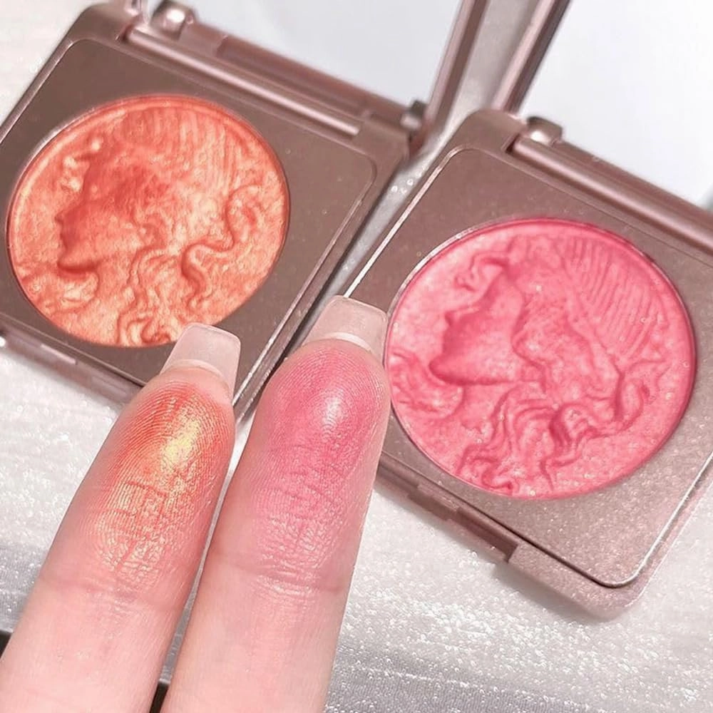 Embossed Smooth Powder Blush Palette for Cheeks, Quotationi Embossed Girl Blush for Cheeks with Stippling Brush, Orange Blush, Matte Face Powder Blush Palette, Natural Makeup (B,2pcs)