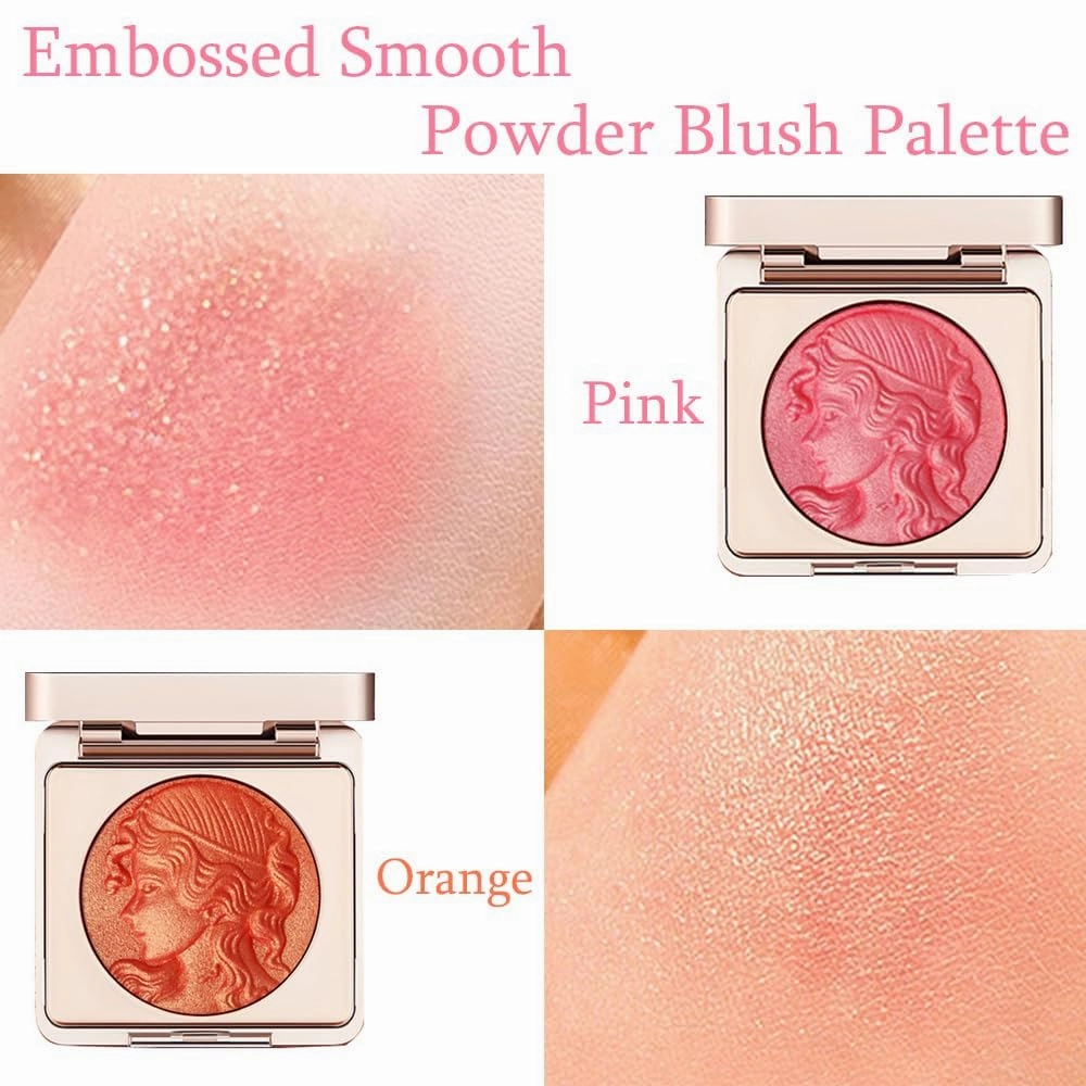 Embossed Smooth Powder Blush Palette for Cheeks, Quotationi Embossed Girl Blush for Cheeks with Stippling Brush, Orange Blush, Matte Face Powder Blush Palette, Natural Makeup (B,2pcs)
