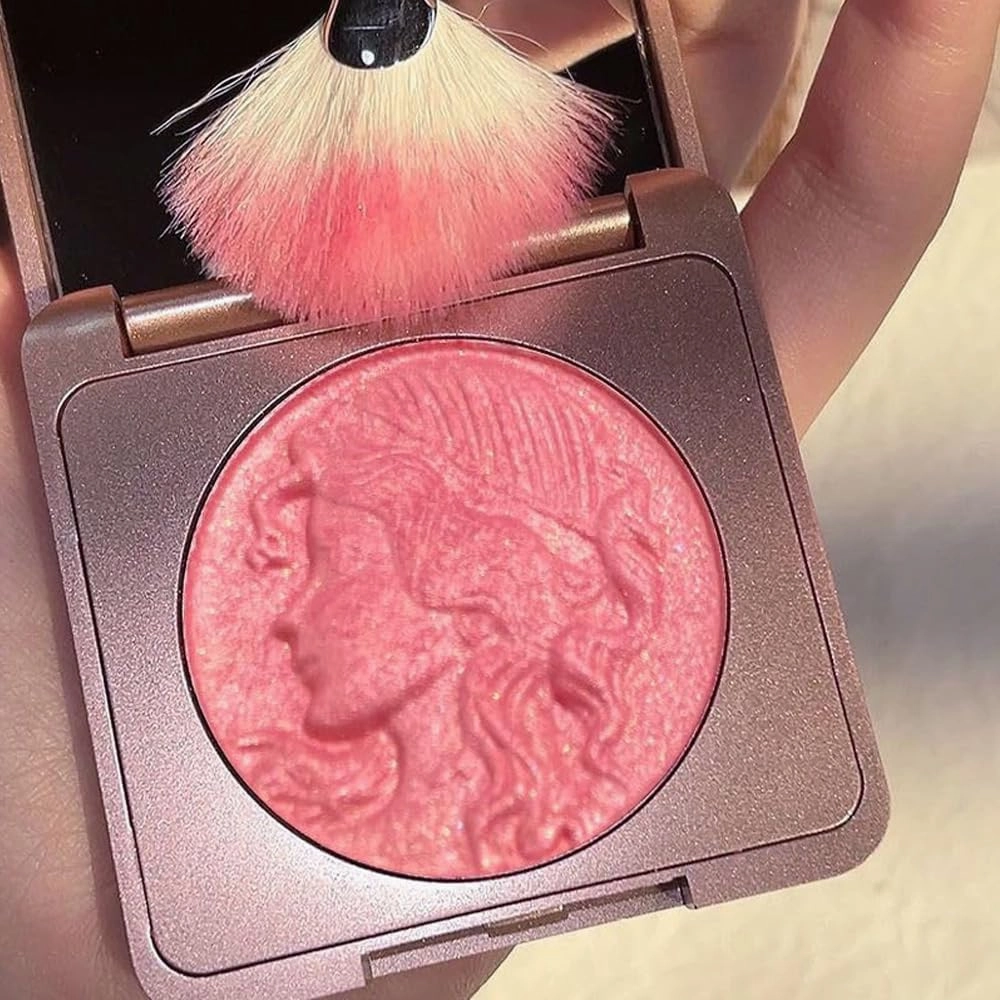 Embossed Smooth Powder Blush Palette for Cheeks, Quotationi Embossed Girl Blush for Cheeks with Stippling Brush, Orange Blush, Matte Face Powder Blush Palette, Natural Makeup (B,2pcs)