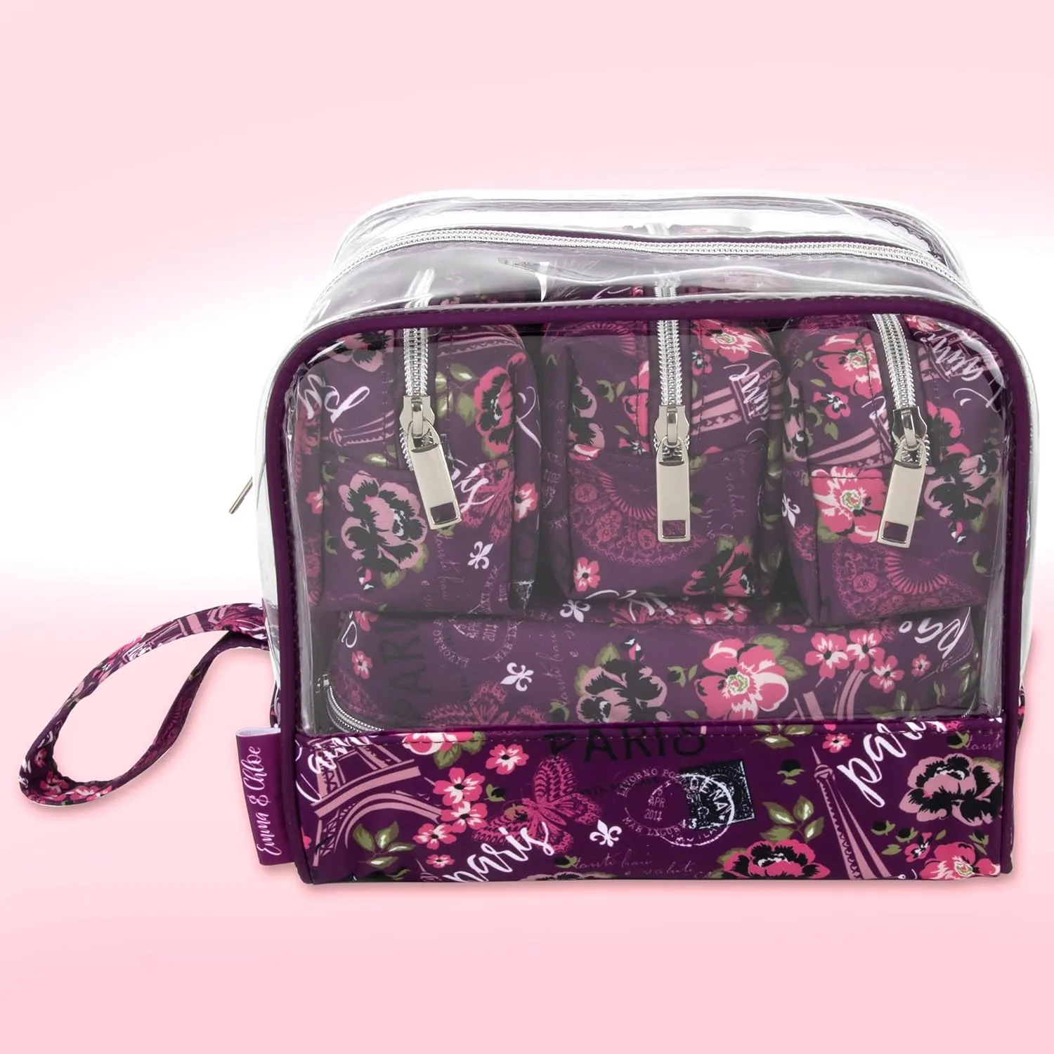 Emma & Chloe Travel Toiletry Bags for Women, 5 Piece Waterproof Cosmetic Case, Bag, Pouch Makeup Organizer Set for Women, Home Counters (Je T'aime Paris)
