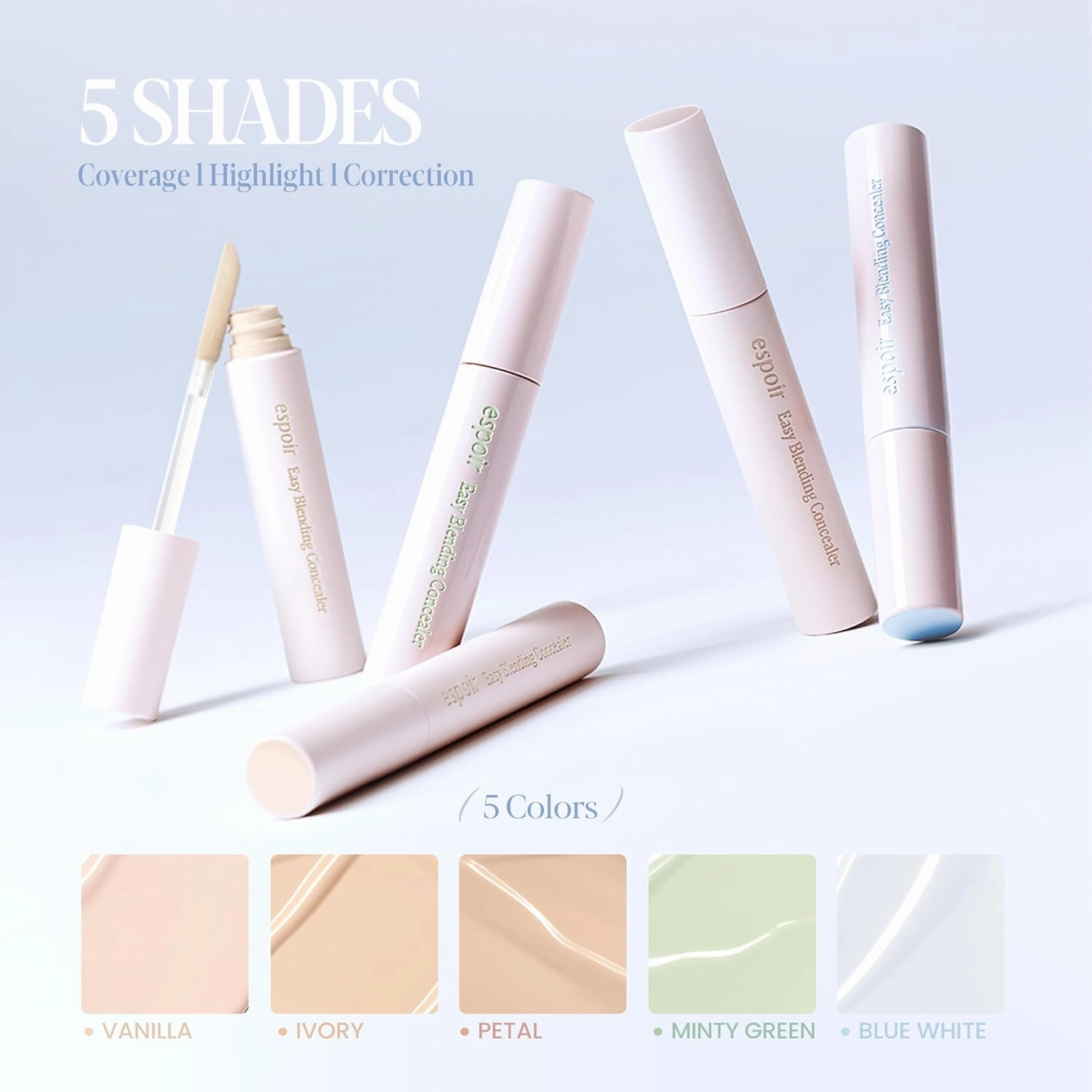 espoir Easy Blending Concealer #Minty Green │5 Colors for Various Uses│Easy to Blend Due to its Fluid Texture│Long and Pointed Tip for Precise Coverage of Both Wide or Small Areas