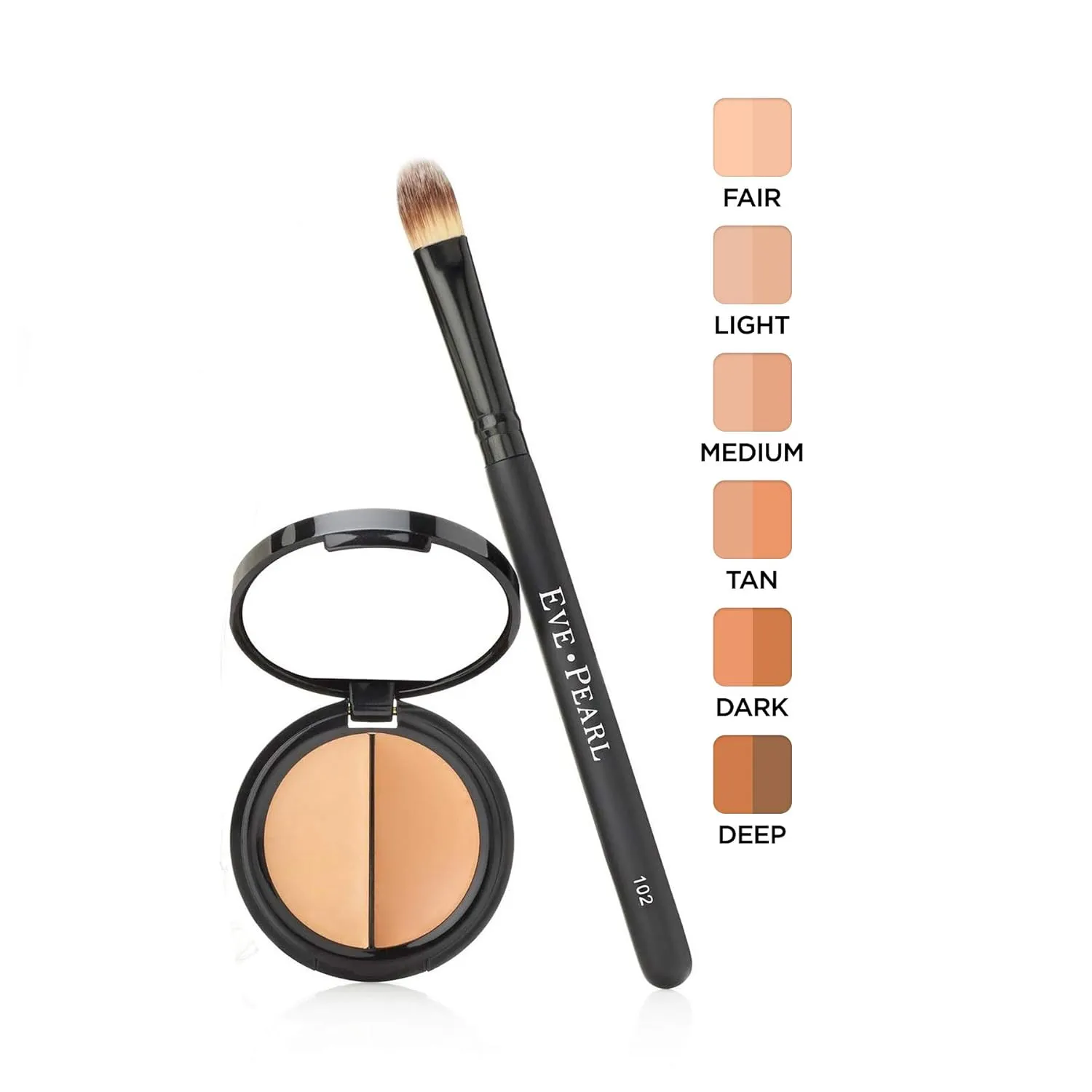 EVE PEARL Dual Salmon Concealer And 102 Concealer Brush Full Coverage Under Brighten Eye Concealer Brush Set Makeup Kit (Dark)