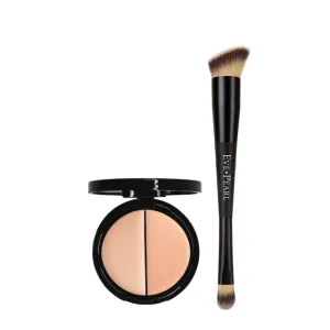 EVE PEARL Dual Salmon Concealer And 202 Concealer Blender Brush Full Coverage Under Brighten Eye Pro Concealer Brush Set Makeup Kit (Light)