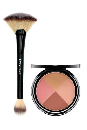 EVE PEARL Ultimate Face Compact And 204 Dual Fan Highlighter Brush Blush Bronzer Highlighter Contour Palette Eyeshadow Makeup Set Medium to Deep- Ageless