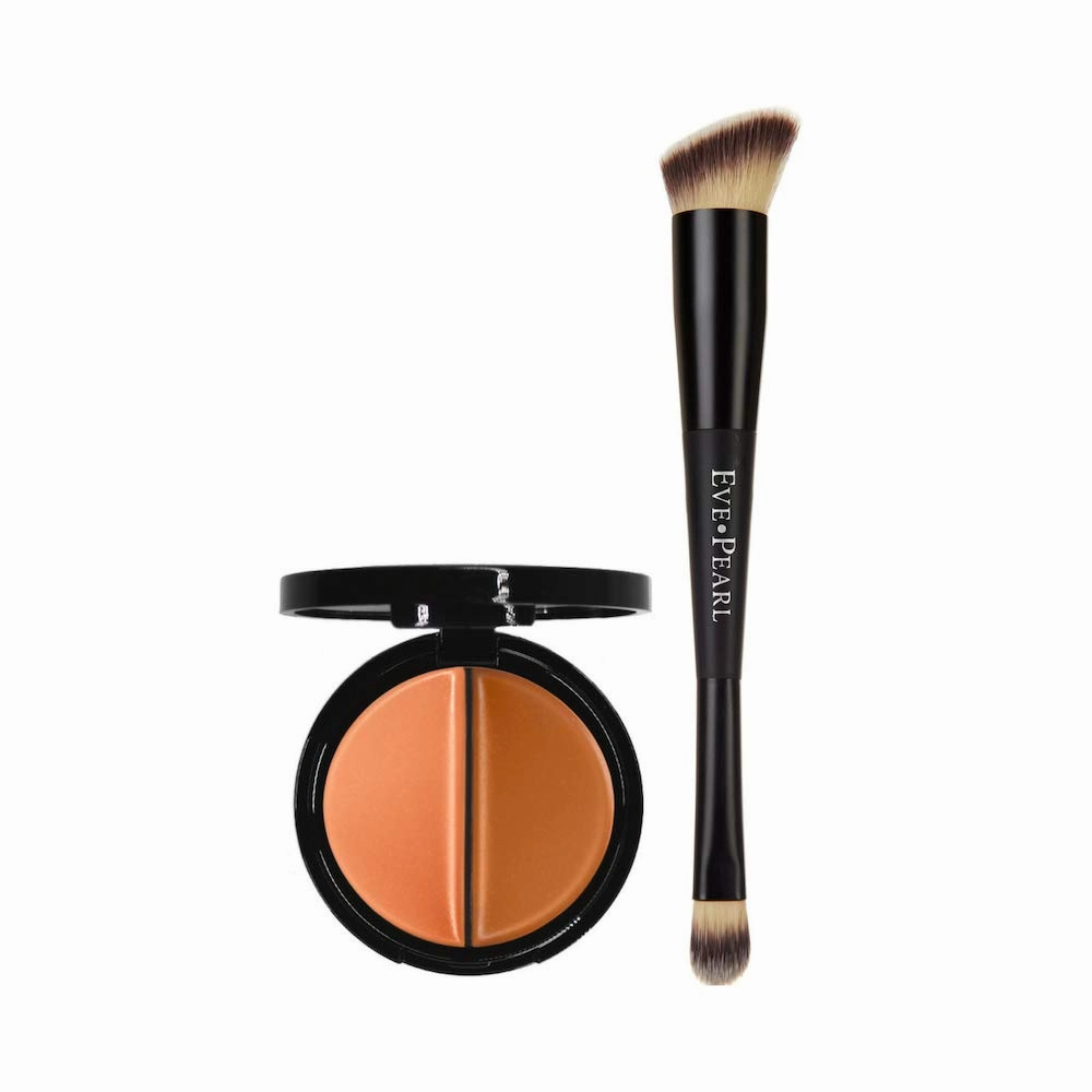 EVE PEARL Dual Salmon Concealer And 202 Concealer Blender Brush Full Coverage Under Brighten Eye Pro Concealer Brush Set Makeup Kit (Dark)