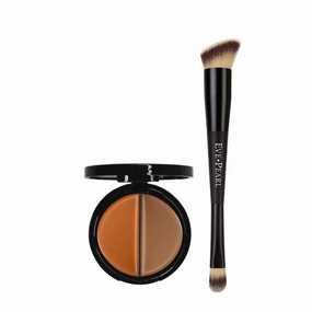 EVE PEARL Dual Salmon Concealer And 202 Concealer Blender Brush Full Coverage Under Brighten Eye Pro Concealer Brush Set Makeup Kit (Deep)