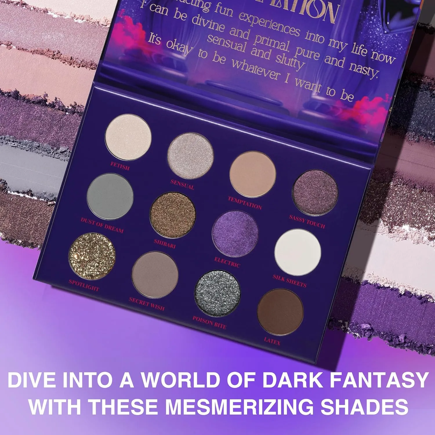 Eyeshadow Palette Dark Fantasys – 12 High Pigment, Blendable Shades – Long-Lasting & Smudge-Proof – Matte, Satin, Shimmer & Glitter Finishes – 0.47 oz