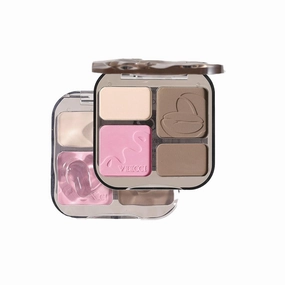 Face & Body Contour Palette - Highlighter Makeup Powder Stick with Glow Bronzer, Blush & Shimmer Cream, Korean Natural Glow, Gold/Silver/Vintage Non-Greasy Skin Tone (V3 Almond Latte)