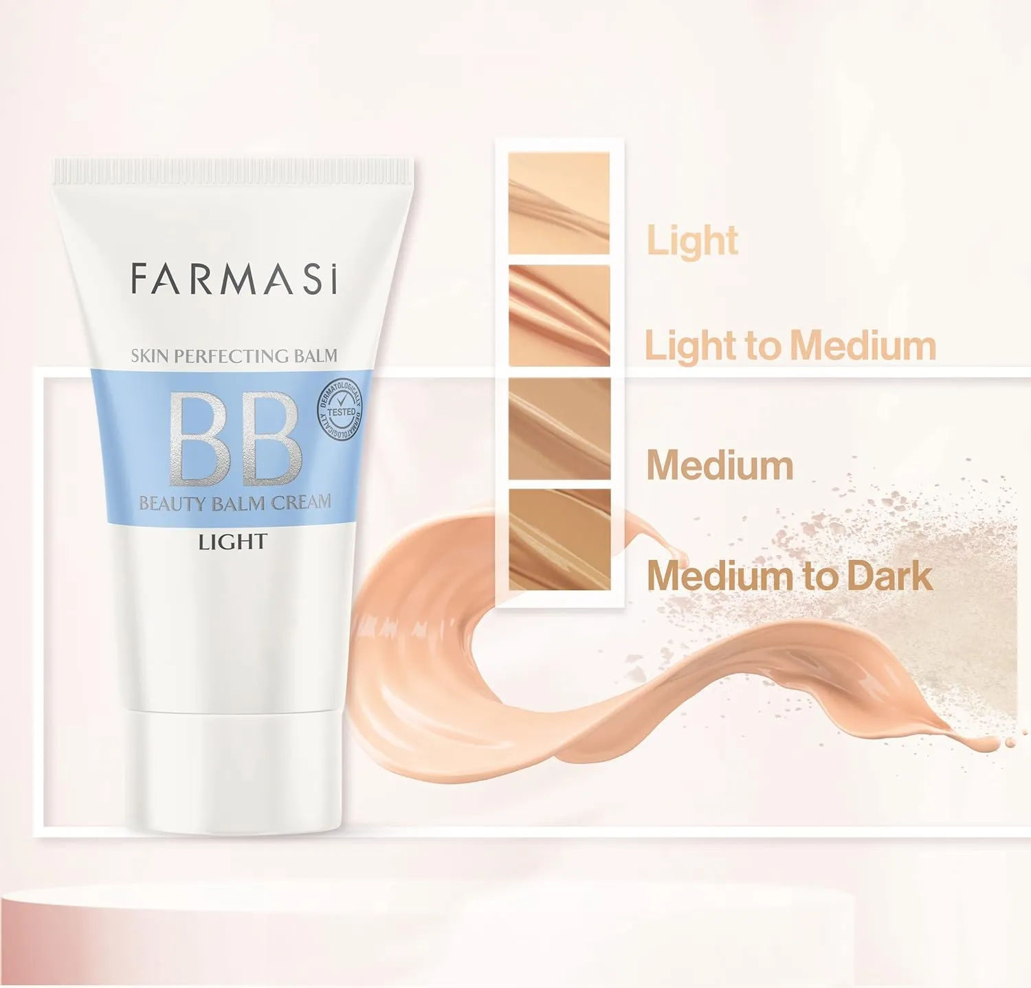 FARMASi Make Up BB Cream Beauty Balm, Full-Coverage Foundation, Concealer, Moisturizer BB Cream for All Skin Types, 1.7 fl. oz. / 50 ml (Light)