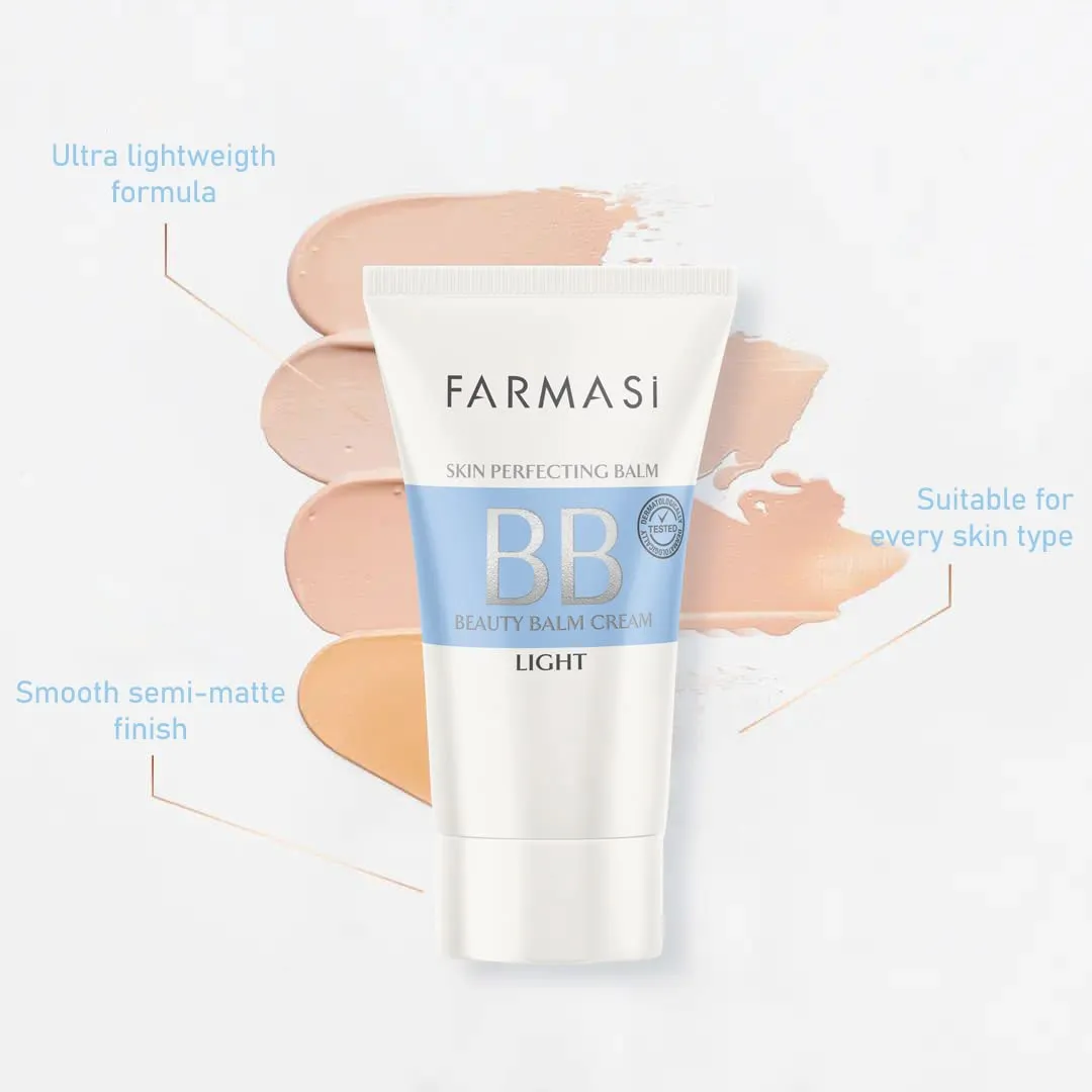 FARMASi Make Up BB Cream Beauty Balm, Full-Coverage Foundation, Concealer, Moisturizer BB Cream for All Skin Types, 1.7 fl. oz. / 50 ml (Light)