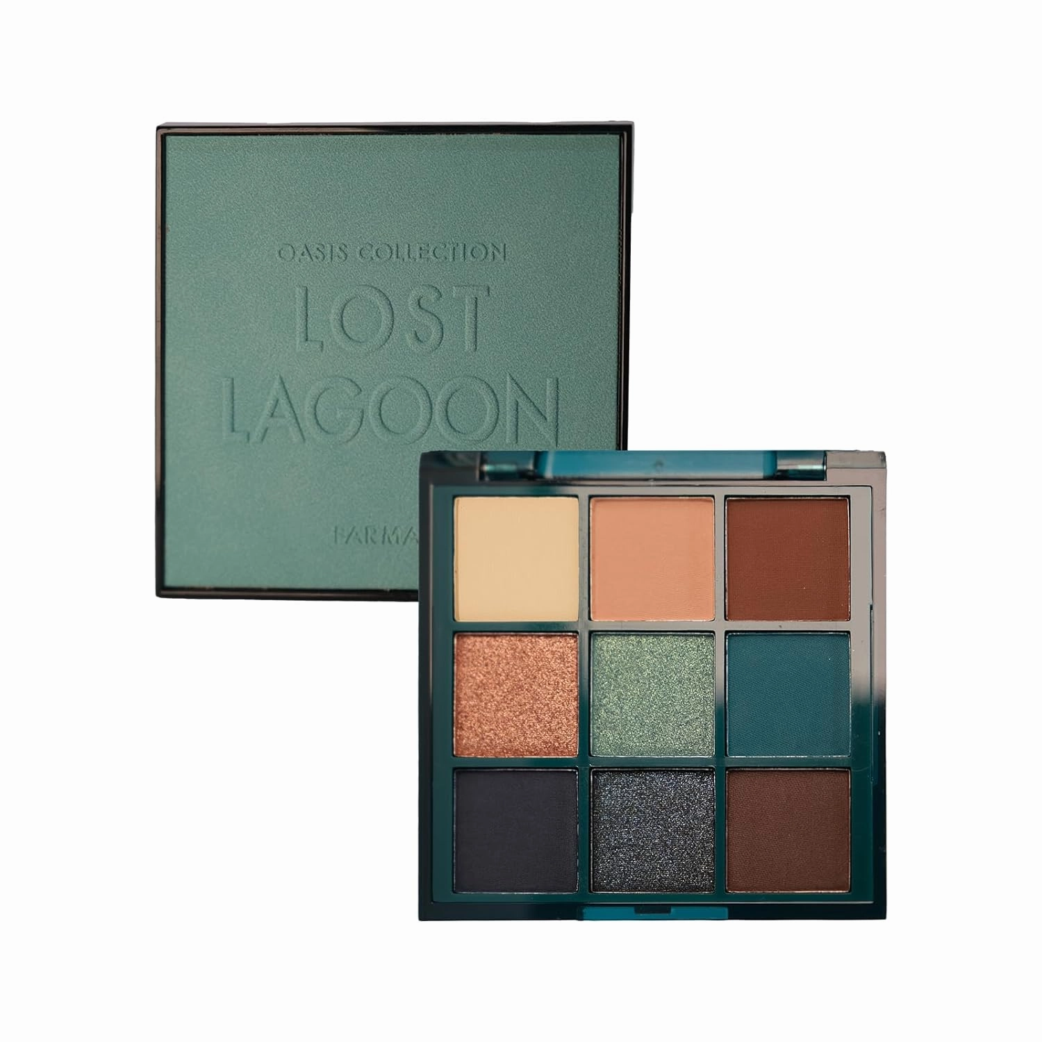 FARMASi Oasis Collection Lost Lagoon Eyeshadow Palette – 8.1 g / 0.29 oz – 9 Highly Pigmented Green, Teal, and Neutral Shades – Matte and Shimmer Finishes, Long-Lasting, Blendable Eye Makeup