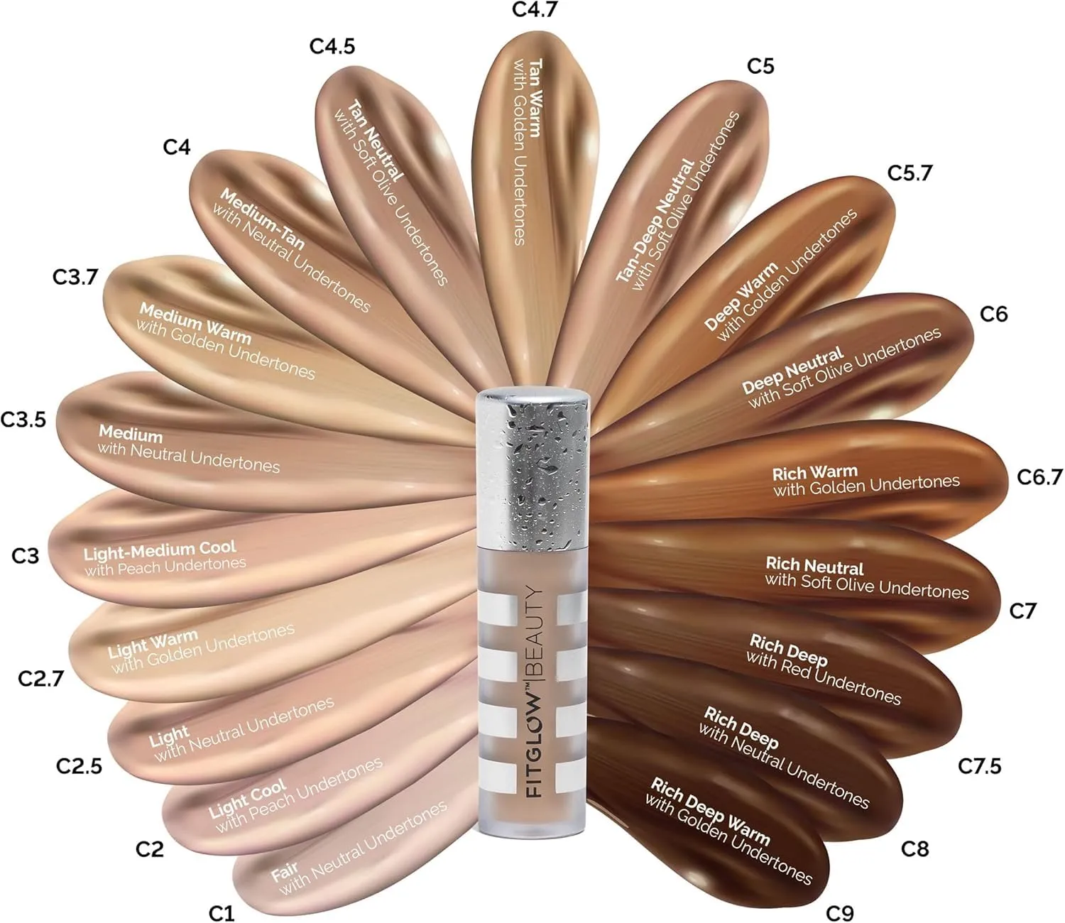 Fitglow Beauty - Natural Conceal  Full Coverage Concealer | Vegan, Woman-Owned Clean Beauty (C2 - Light Cool, Peach Undertones)